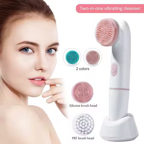 2 in 1 Portable Face Massager Cleaning Brush Sonic Electric Silicone Facial Cleansing Brush Silicone Abs Multifunction