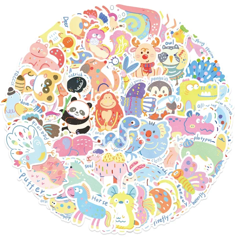 50 Uds. Pegatinas decorativas para garabatos creativos de animales pequeños pintados personalizados de dibujos animados