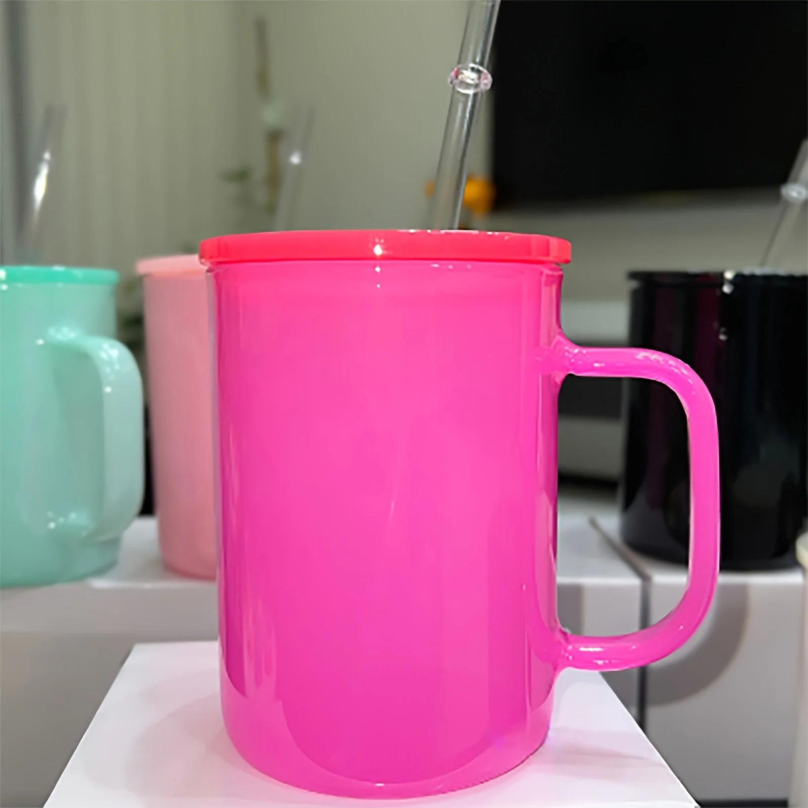 1pc 17oz Premium Sublimation Glass Mug with Straw Spill-Proof Lid BPA-Free Versatile for Coffee Perfect Daily Use Birthday Gift