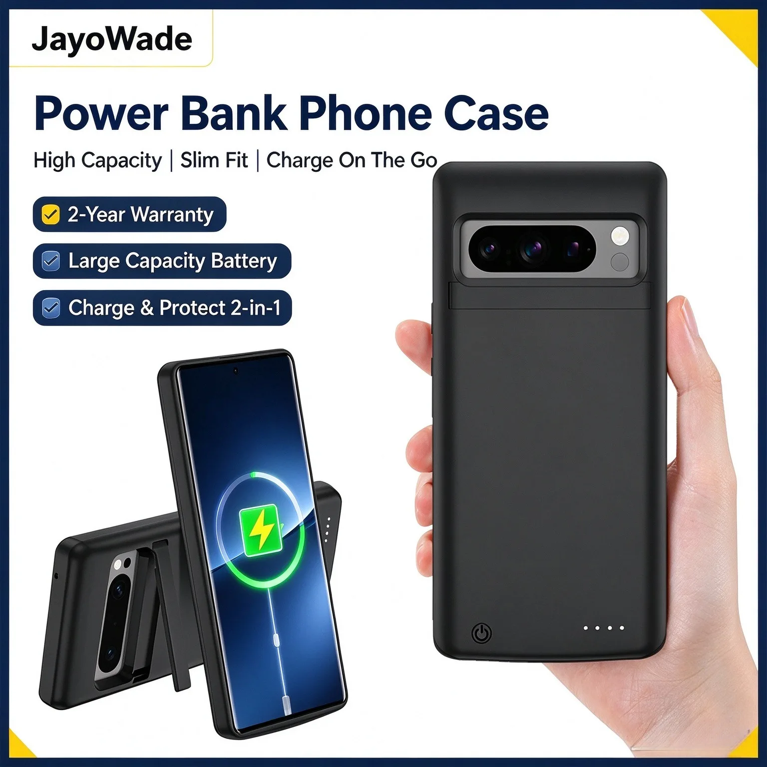 10000Mah Phone Holder Battery Charger Case For Google Pixel 8 7 6 Pro Power Case Power Bank For Google Pixel 8 Pro Battery Case