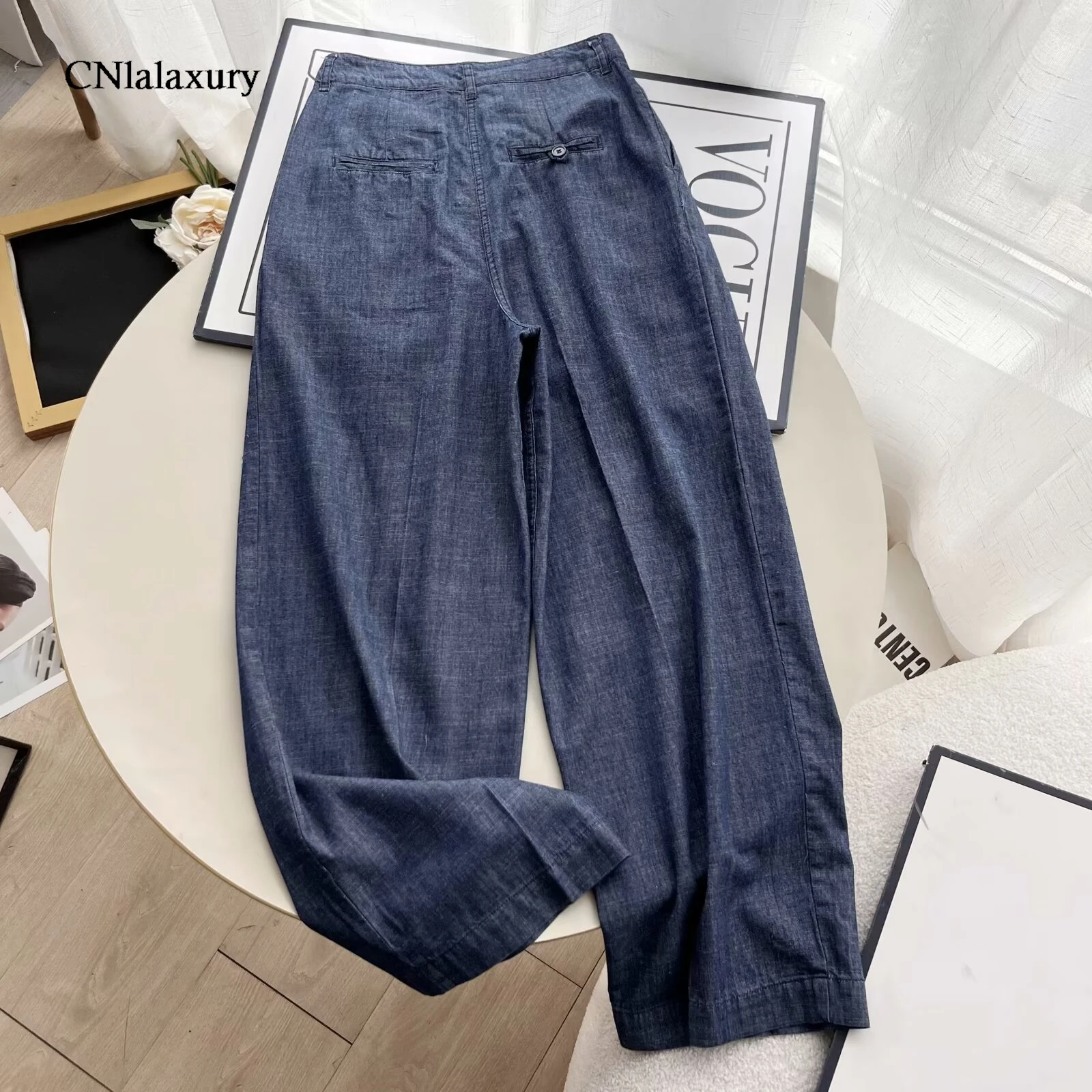 CNlalaxury Women 2024 Spring New Fashion Thin All-match Wide-leg Pants Retro High Waist Chic Zipper Button Trousers Mujer