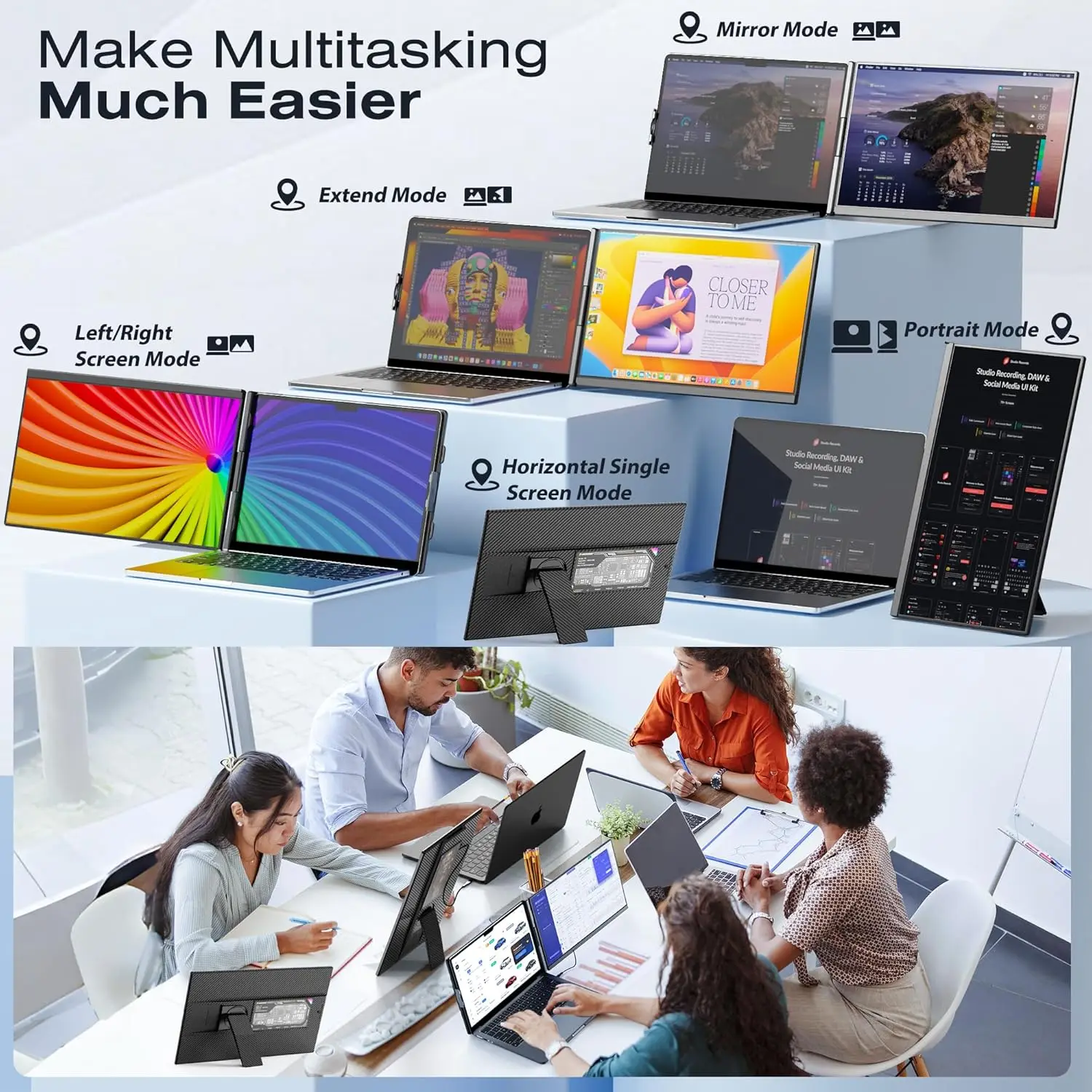 شاشة ممتازة 15.6 بوصة 1080P FHD 120% SRGB مزدوجة محمولة IPS لوحة شاشة الكمبيوتر المحمول موسع Mac وWindows متوافق مع Chrome Pl