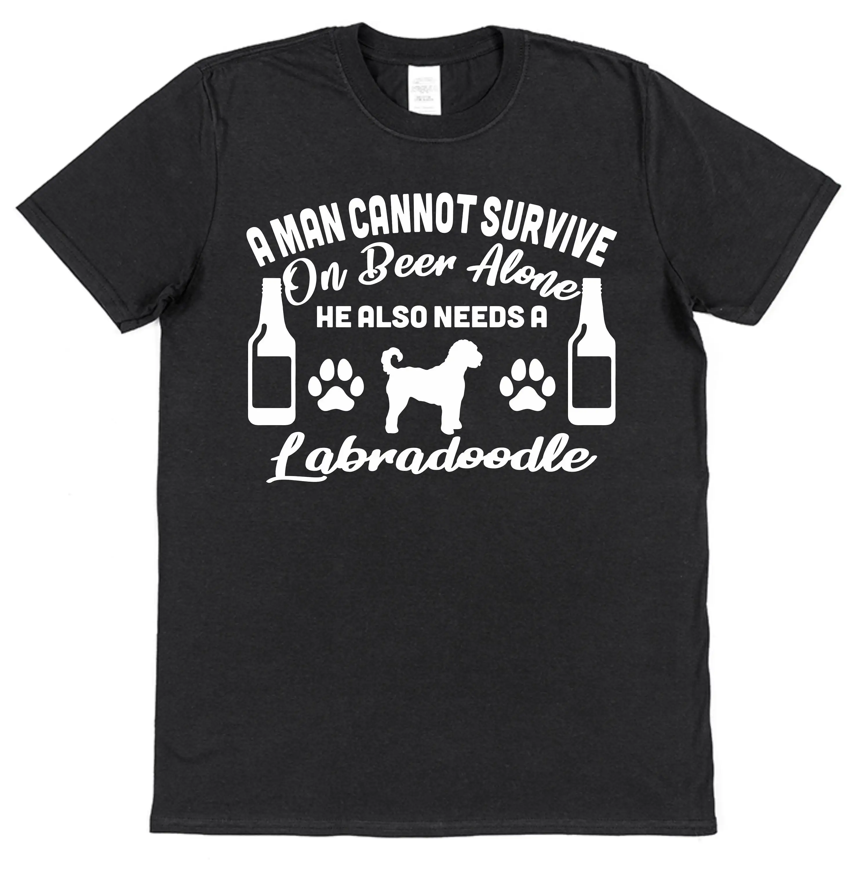 A Man Cannot Survive On Beer Alone He Also Needs Labradoodle T Shirt Dog Dad Owner Lover s