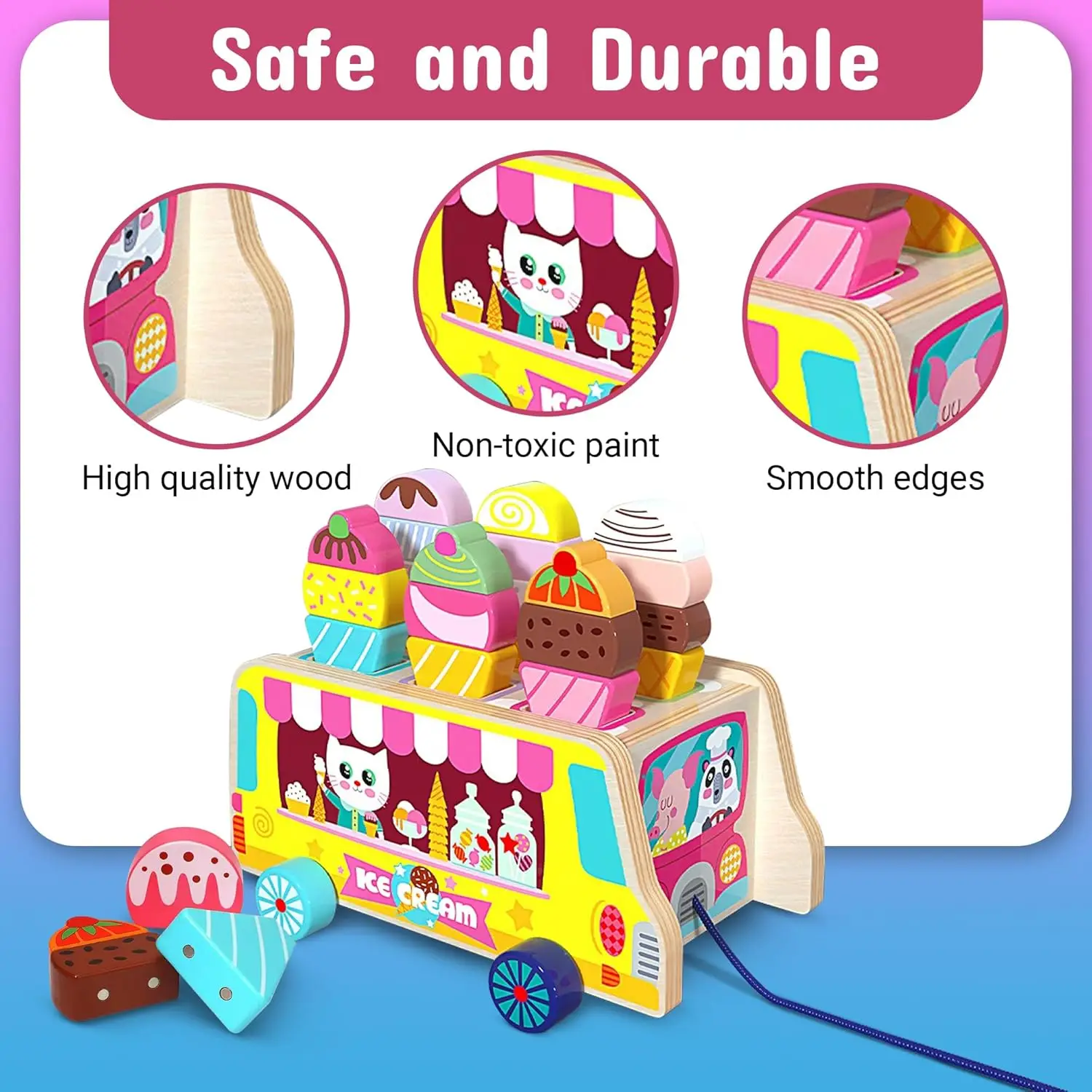 28 pièces friandises magnétiques pour crème glacée, jeu de simulation, camion de crème glacée en bois, nourriture et accessoires, jouets empilables de tri Montessori