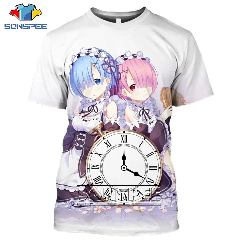 Summer Loose Casual SONSPEE Anime Re Zero Lem T-shirt Cute Girl Double Maid 3D Printed T-shirt Harajuku Shirt Kids T-shirt Top