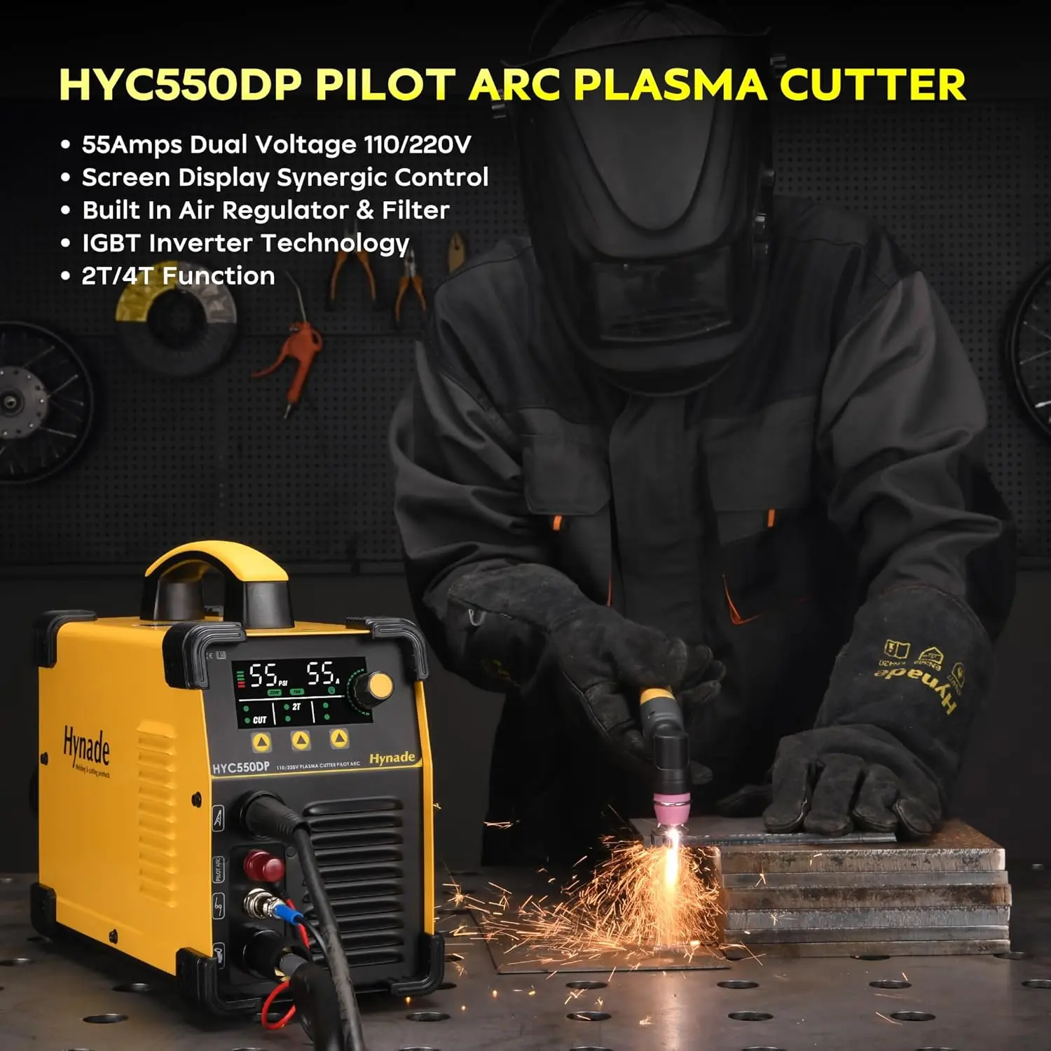 Plasma Cutter, 55Amps 110/220V Dual Voltage Pilot Arc Plasma Cutter, Digital Screen Display Plasma Cutting Machine (HYC55