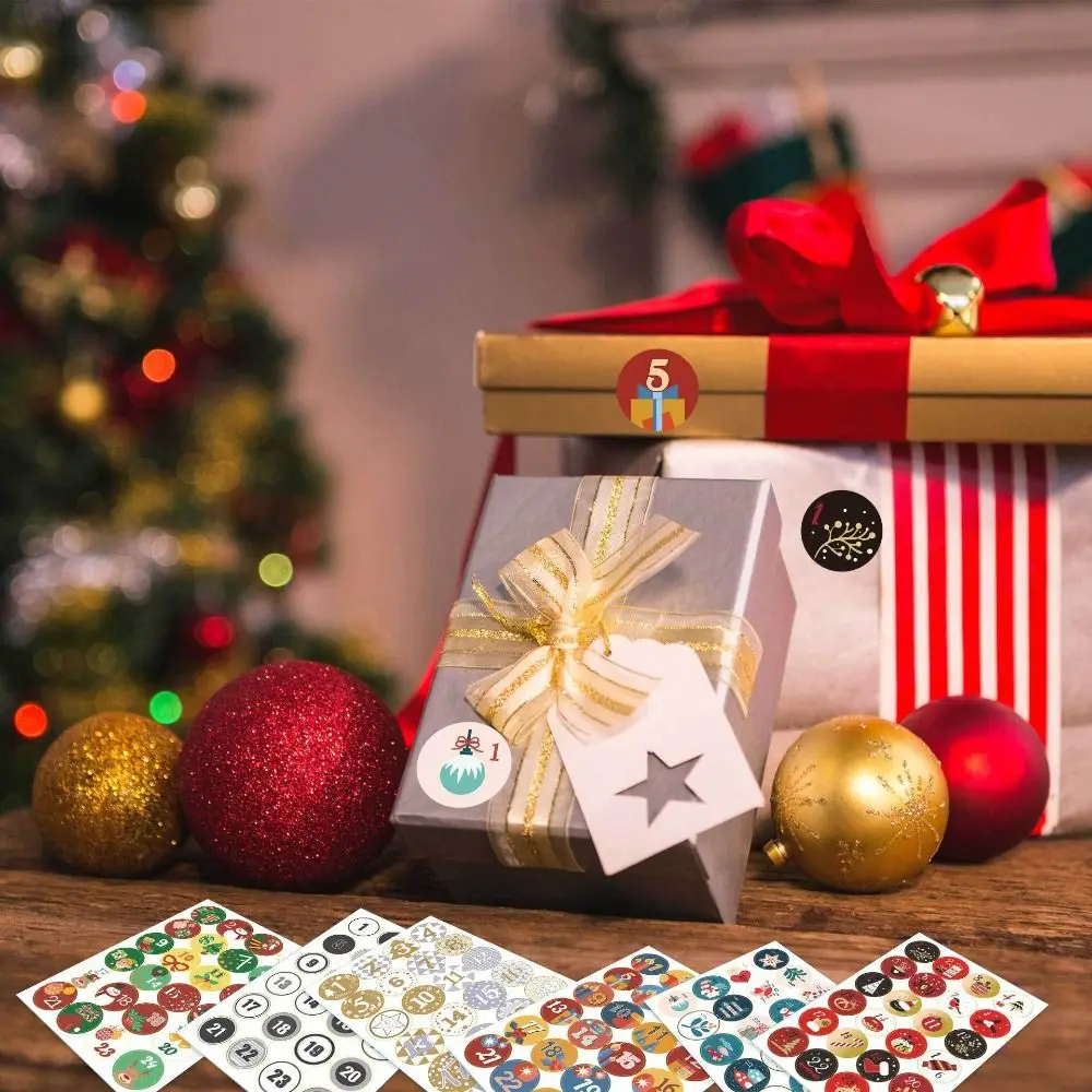 10 Sheets Set Numbered Stickers Christmas Countdown Calendar Stickers Waterproof Adhesive Christmas Advent Calendar Stickers