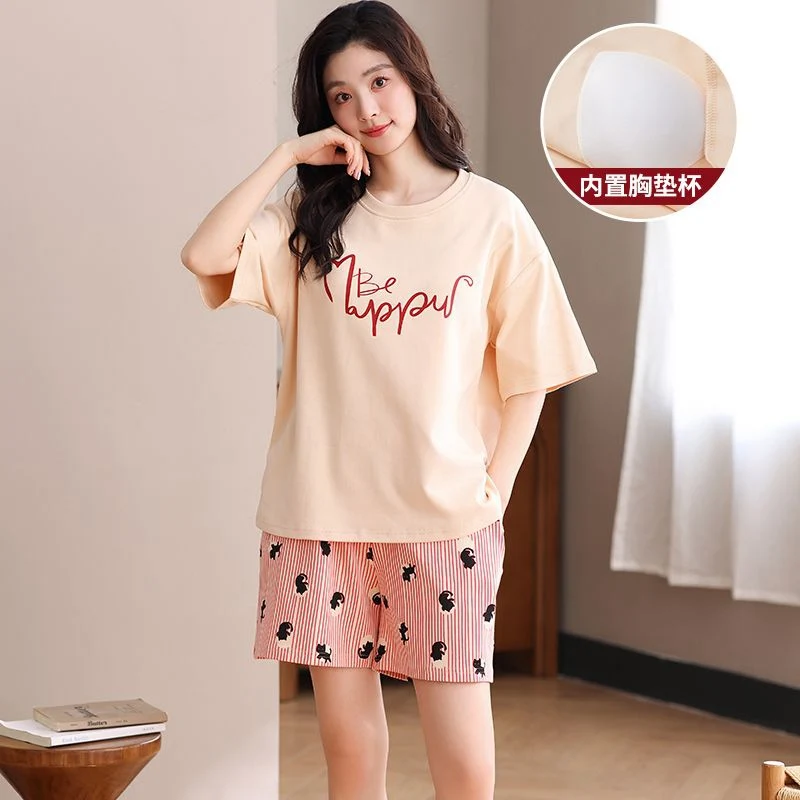 

Лето 2022, шорты с короткими рукавами из 100% хлопка, пижамные комплекты для женщин, корейская свободная одежда для сна, костюм, домашняя одежда, Pijama Mujer, домашняя одежда