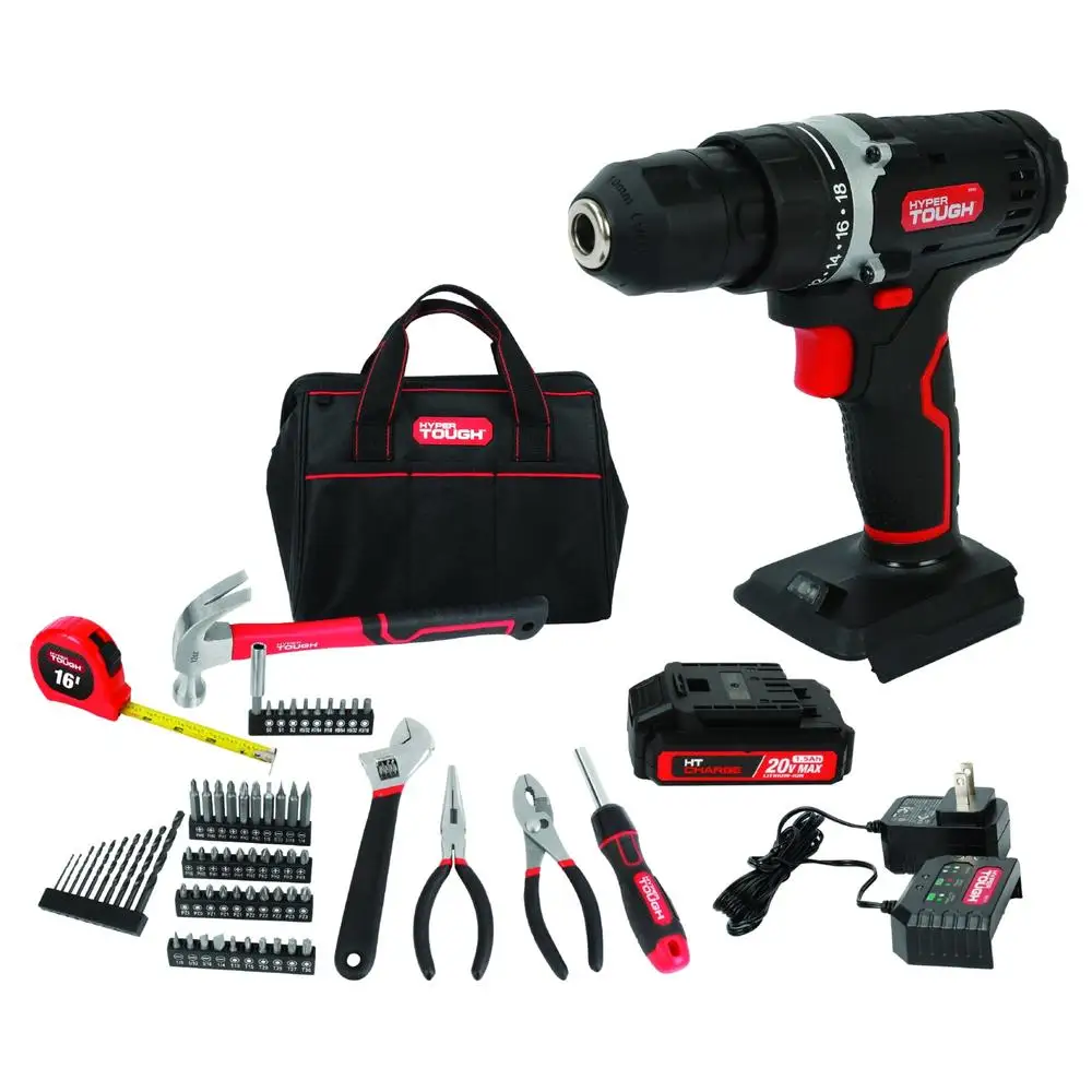 20V Max 1.5AH Cordless Drill Project Kit 70-Piece Set with Battery & Charger Built-in LED Work Light 3/8-inch Chuck 18 1 Torque