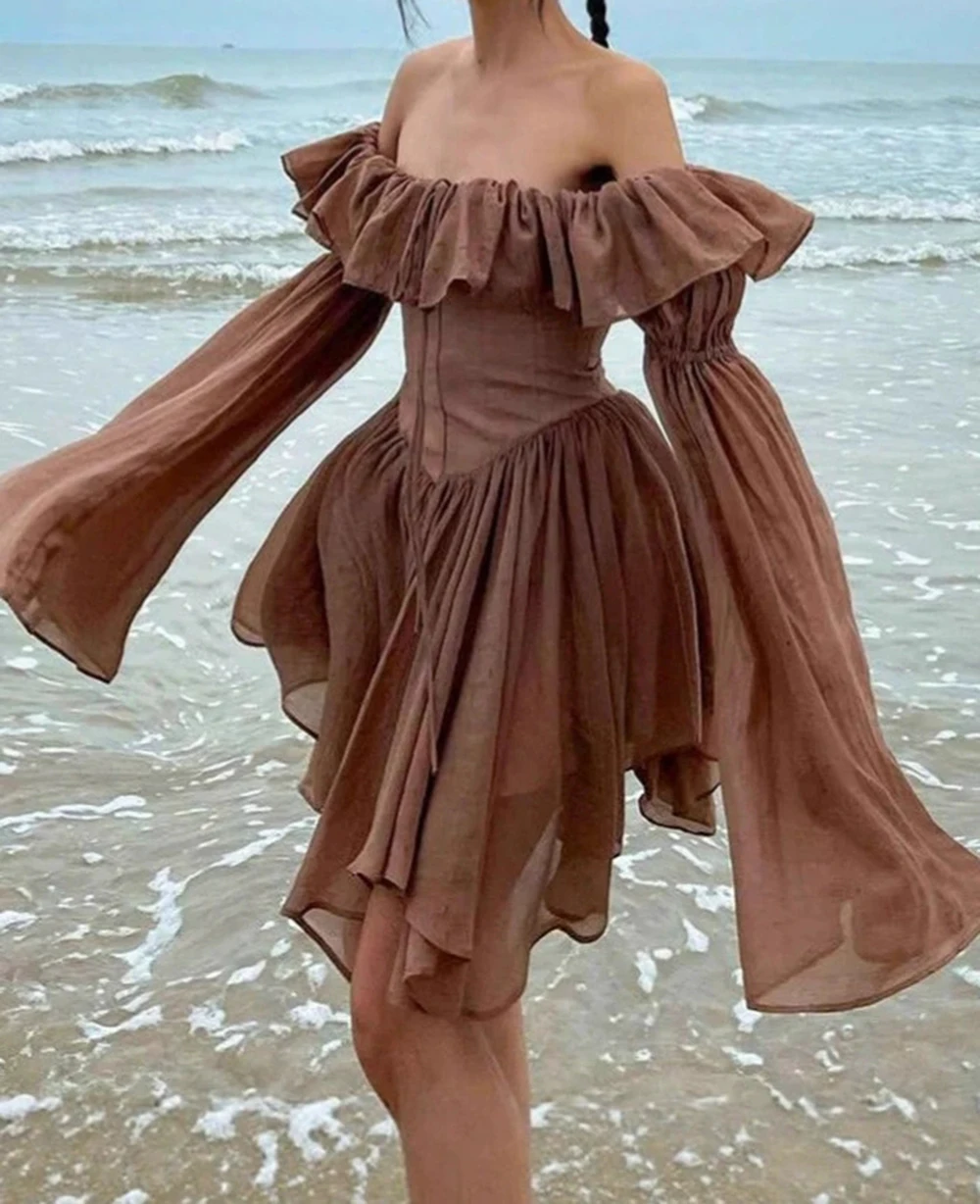 

2025 summer new high-end design one-shoulder ruffled slimming dress-GZXX934