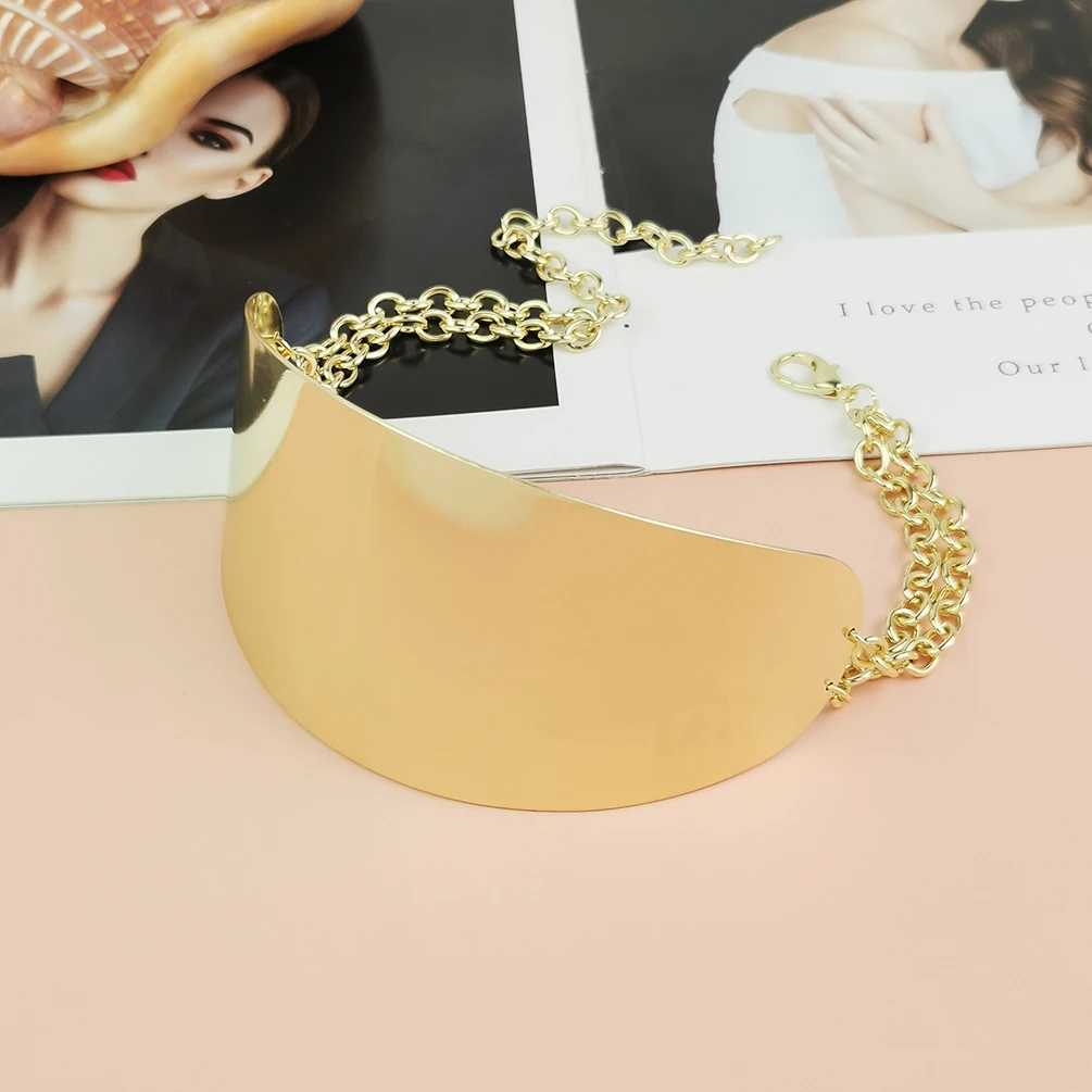 Wide Metal Cuff Neck Choker Necklaces Gold Color Bright Surface Alloy Bib Collar Necklace Statement Jewelry For Women MANILAI