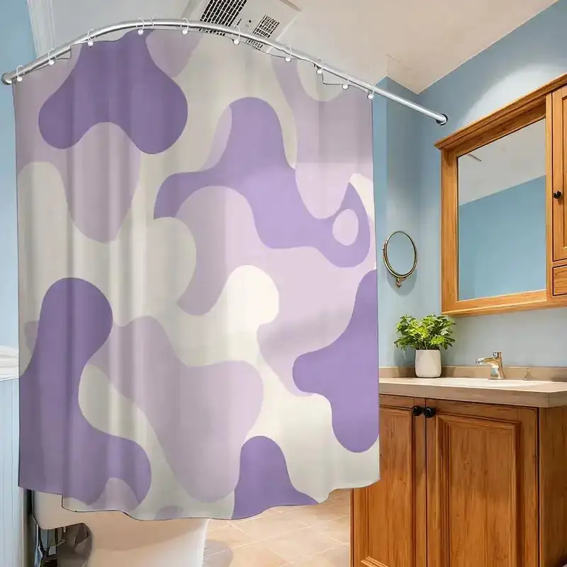 Soft Lavender Abstract Blob Shower Curtain – Modern Color Carnival Design, 12 Hooks, 70.87x70.87 Inch Trendy Bathroom Decor
