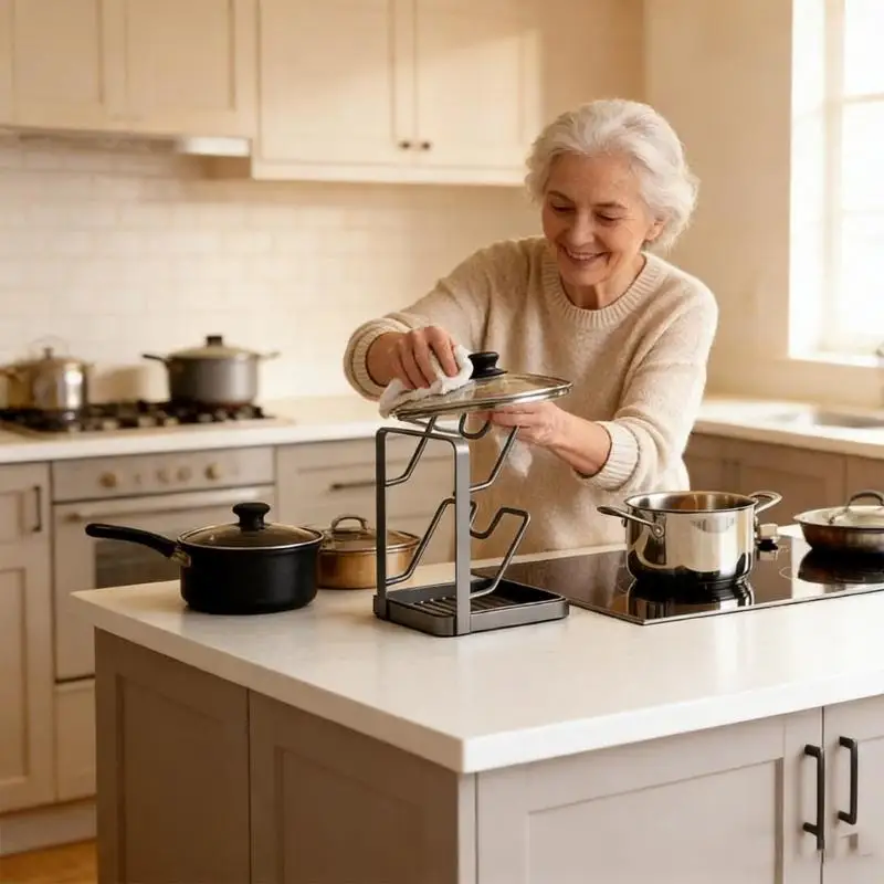 

G6KF 360 Degree Rotating Pot Lid Stand For Kitchen Countertop Organizers