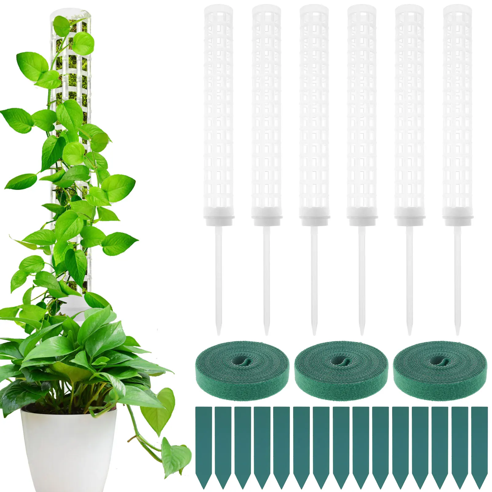 

6Pcs Plastic Moss Poles for Plants Stackable Moss Poles Kit Easy to Install Monstera Moss Support Pole Climbing Plants Poles