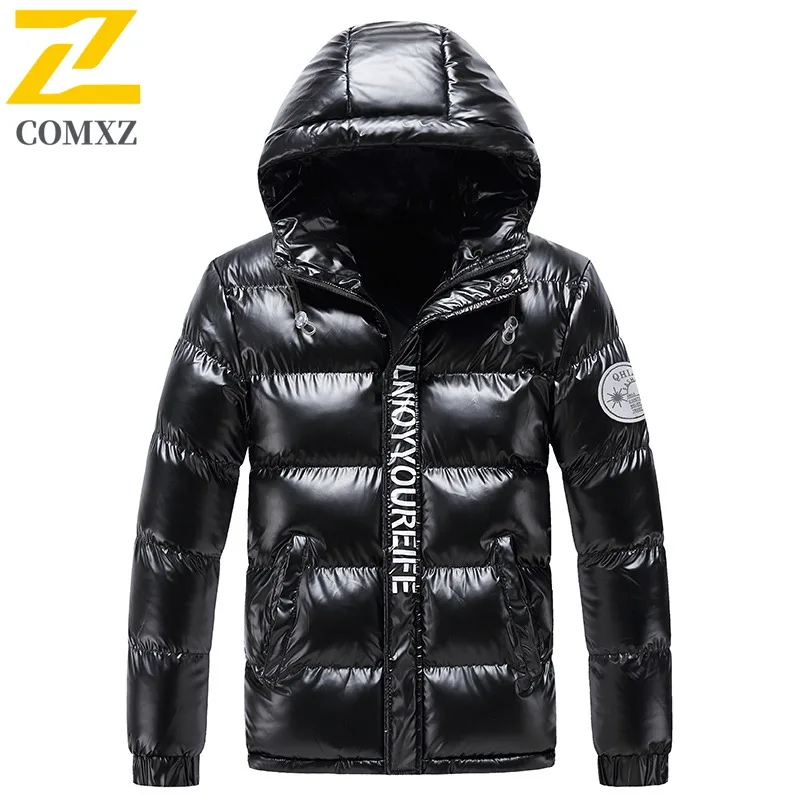 

COMXZ 2025 Men Women Hooded Padded Jacket Korean Trendy Short Down Cotton Silver Gray Shiny Coat Winter Jacket Hooded Streetwear