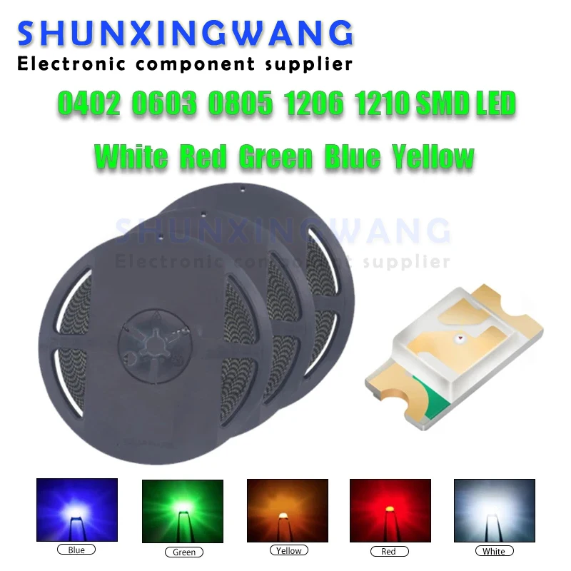 1Reel 0402 0603 0805 1206 1210 SMD LED Diodes light Yellow Red Green Blue White 4000PCS 3000PCS 2000PCS