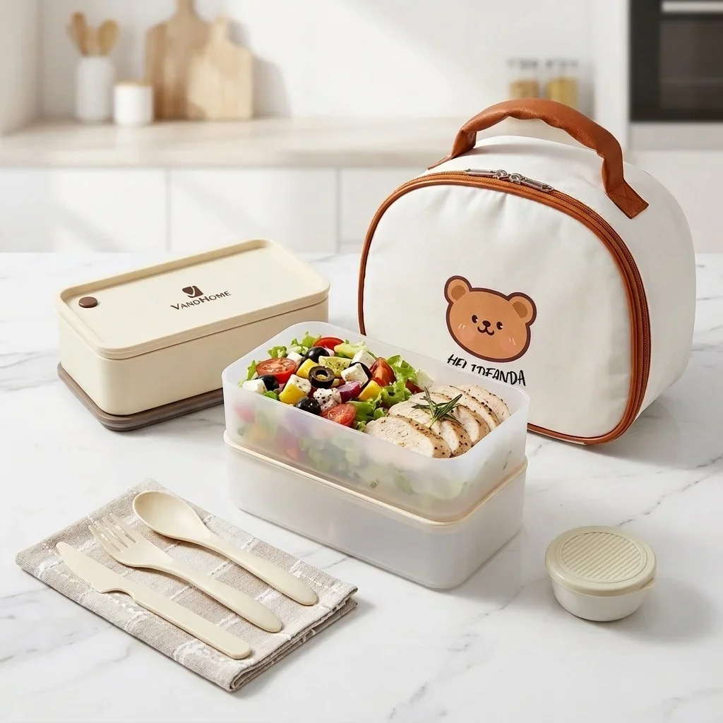 Plastic Bento Lunch Box Microwave Safe School Portable Food Container For Kids Student Stackable Sealed Fridge Fresh-keeping Box