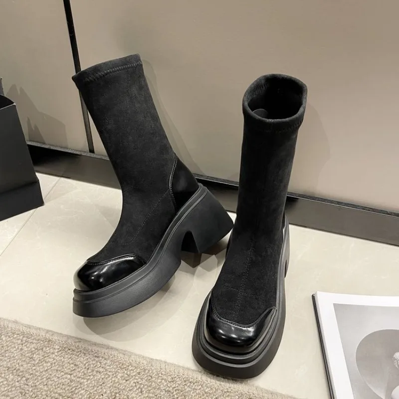 

Women Suede Modern Ankle Boots Plush Mid Heels Shoes Winter 2026 Trend Office Chunky Shoes Fashion Walking Non Slip Botas Mujer