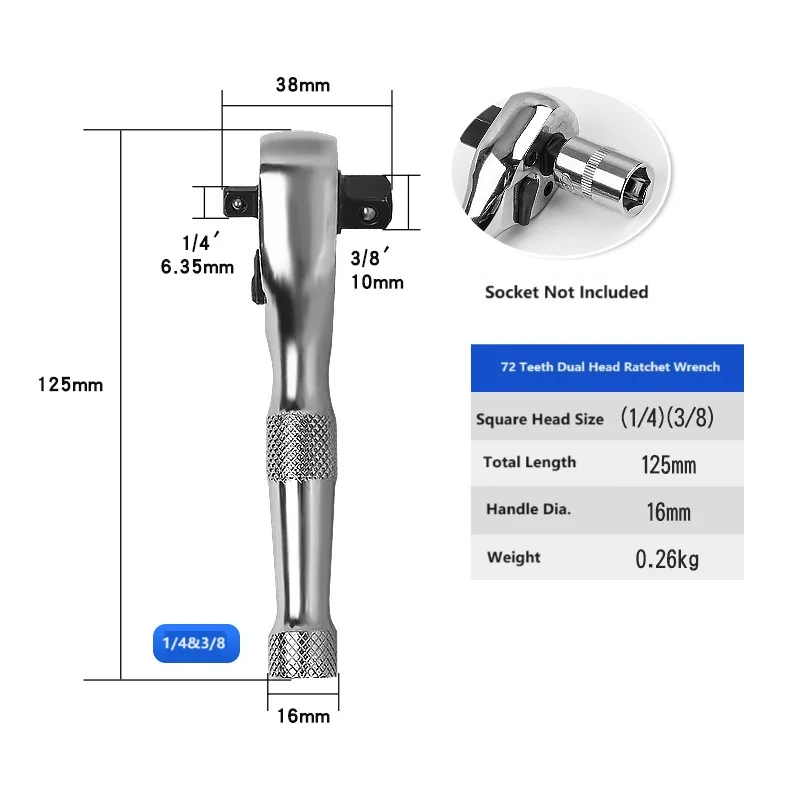 Dual Head Multi function 72 Teeth Mini Ratchet Wrench 1/4 3/8 1/2 Inch Home DIY Repair Tools Small Spanner