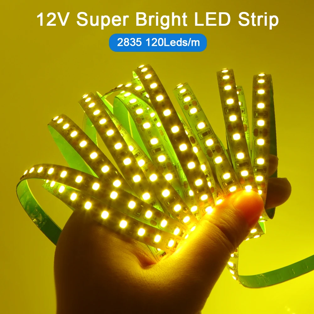 12V 24V 5m 10m 20m 50m 100m LED Strip Light 2835 120 LEDs Flexible Tape Bright 8mm PCB 13 Colors Home Decoration Not Waterproof