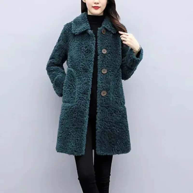 Casaco de pelúcia de pele sintética feminino, jaqueta extragrande feminina, outerwear feminino, Cardigans de manga comprida, moda coreana, quente, inverno