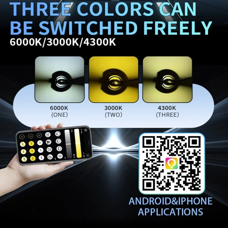 3 Colors APP Control H7 H11 Car Headlight Bulbs H4 Turbo Headlight H4 9005 HB3 9006 HB4 LED Car Lights 3000K 4300K 6000K 12V 24V