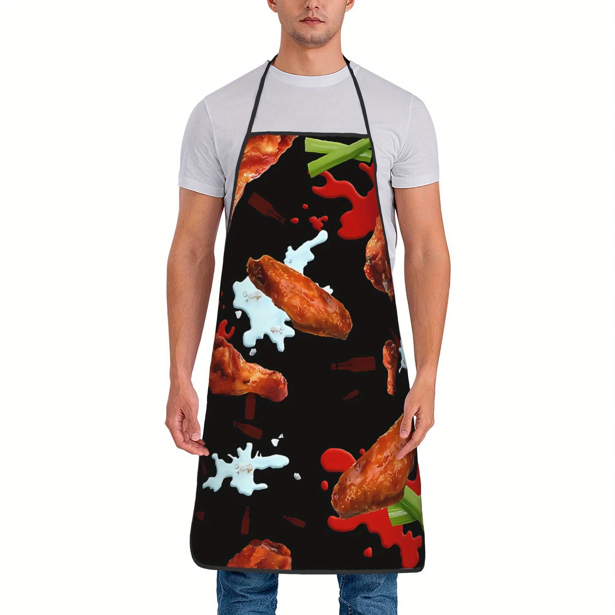 Vintage Hot Wings Print Apron, Durable & Stain-Resistant, Perfect for Kitchen Baking & Outdoor BBQ Apron