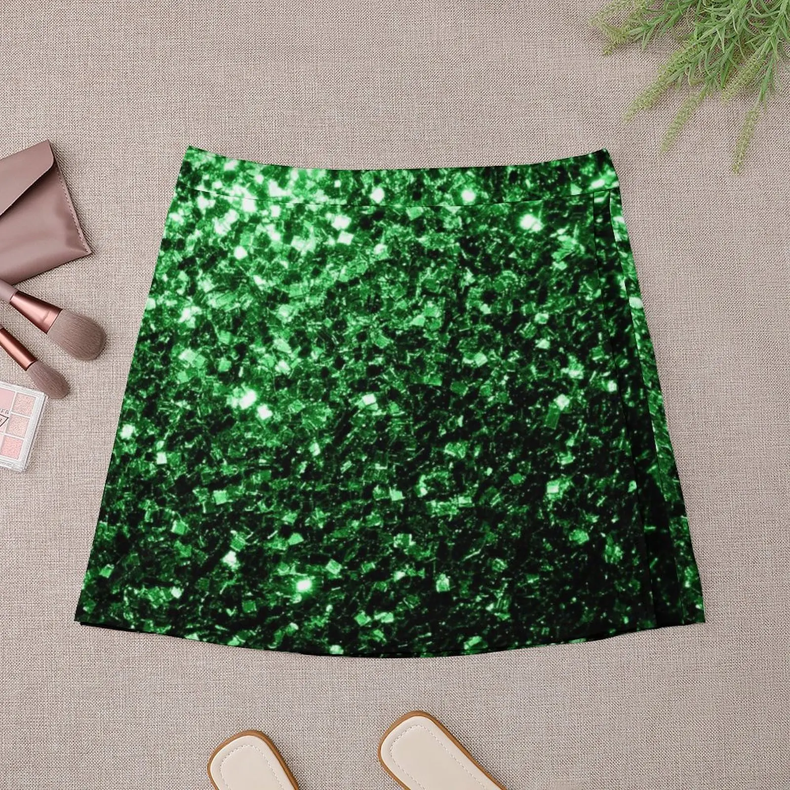 Glamour Dark Green faux glitter sparkles (Photo of Glitter - Not Reflective) Mini Skirt short skirt Mini Skirt