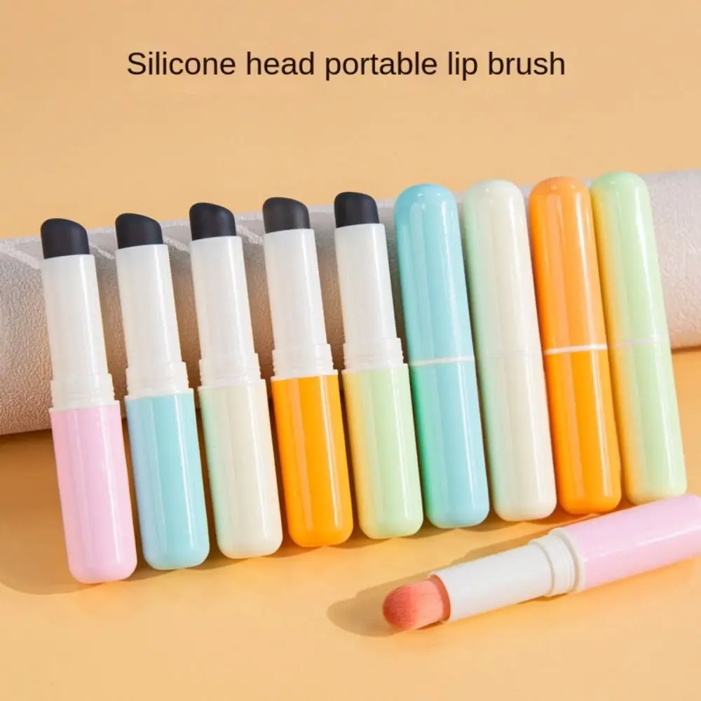 Pinceau de maquillage en silicone pour femme, portable, rétractable, plastique, brillant, fibre artificielle douce, rouge à lèvres