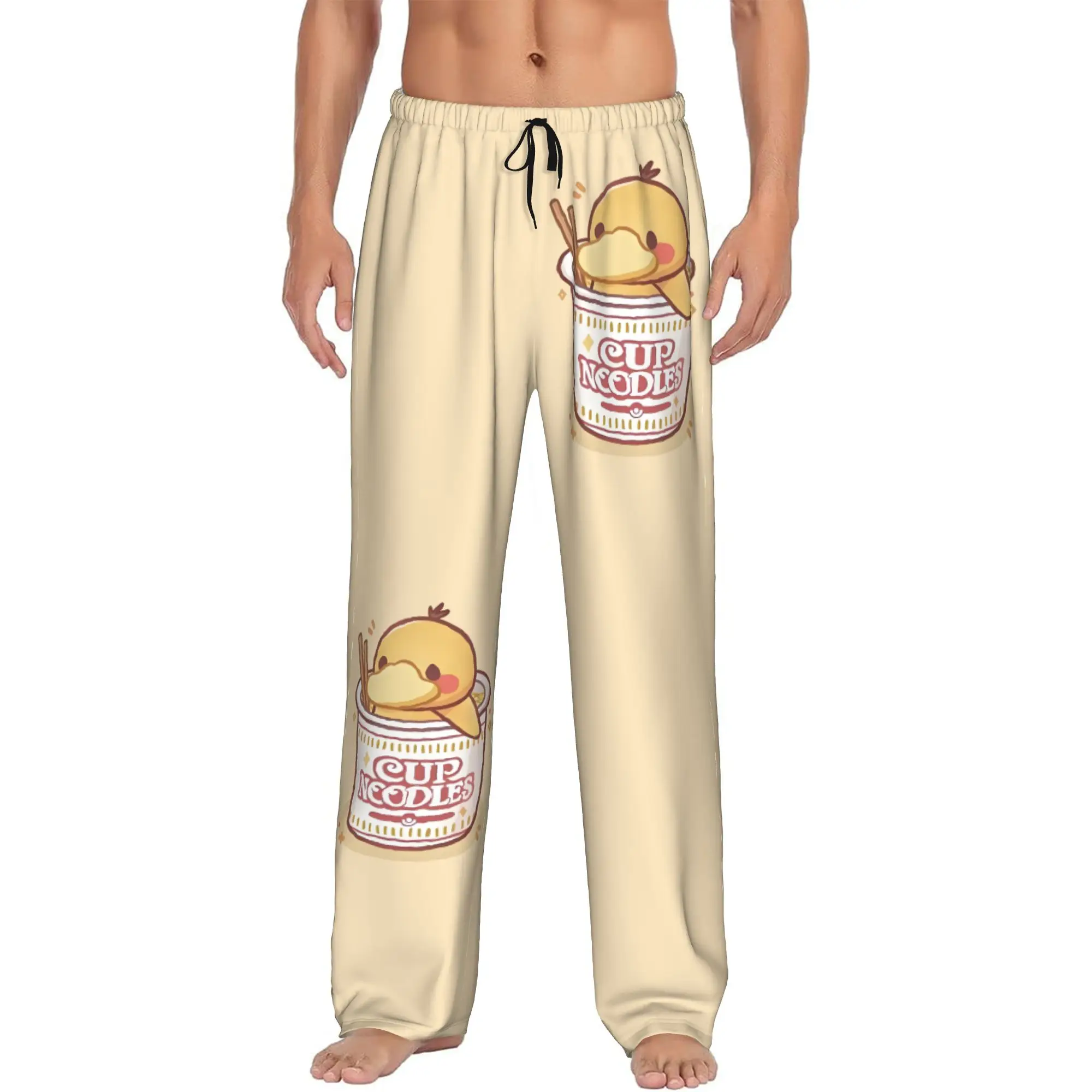 Custom P-Psyducked Cartoon Pajama Pants Sleepwear for Men Elastic Waistband Duck  Animated Sleep Lounge Bottoms with Pockets