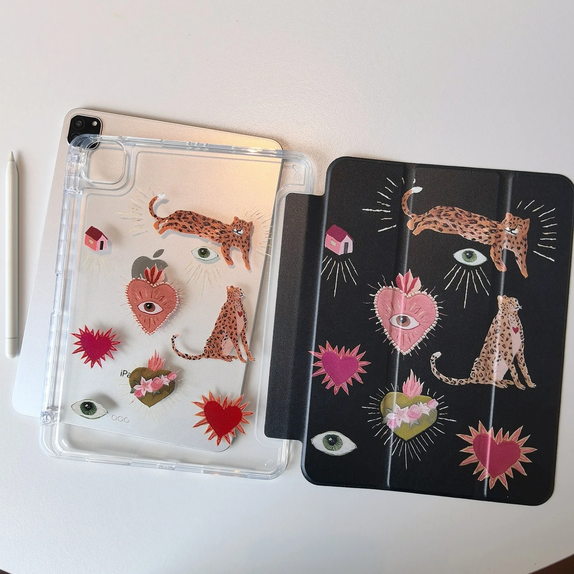 Leopard Love Pen Slot Tablet Case For iPad Mini 6 7 Pro 2025 2024 2022 2021 2020 2019 2018 2017 11 10th Air 2 3 4 5 6 7 Cover