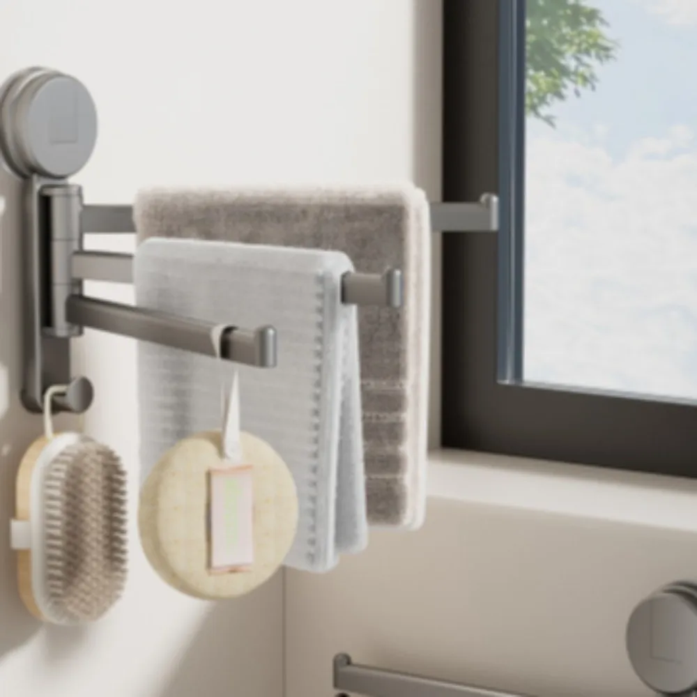

No Need To Drill Suction Cup Rotating Towel Rack Towel Holder Rotatable Multi-bar Folding Rack Wall Mounted Towel Hanger