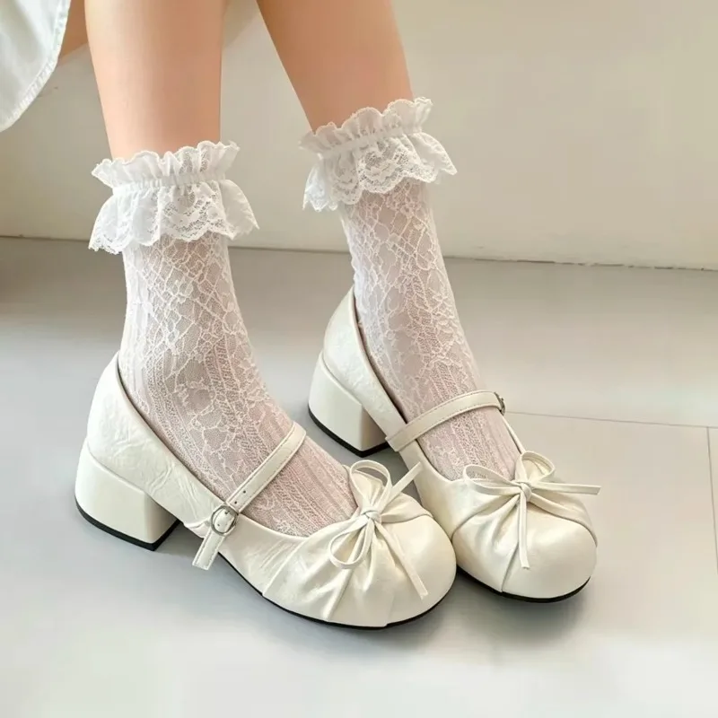 

French Shallow Single Shoes New Bow Matching Skirt Soft-soled Mary Jane Small Leather Shoes