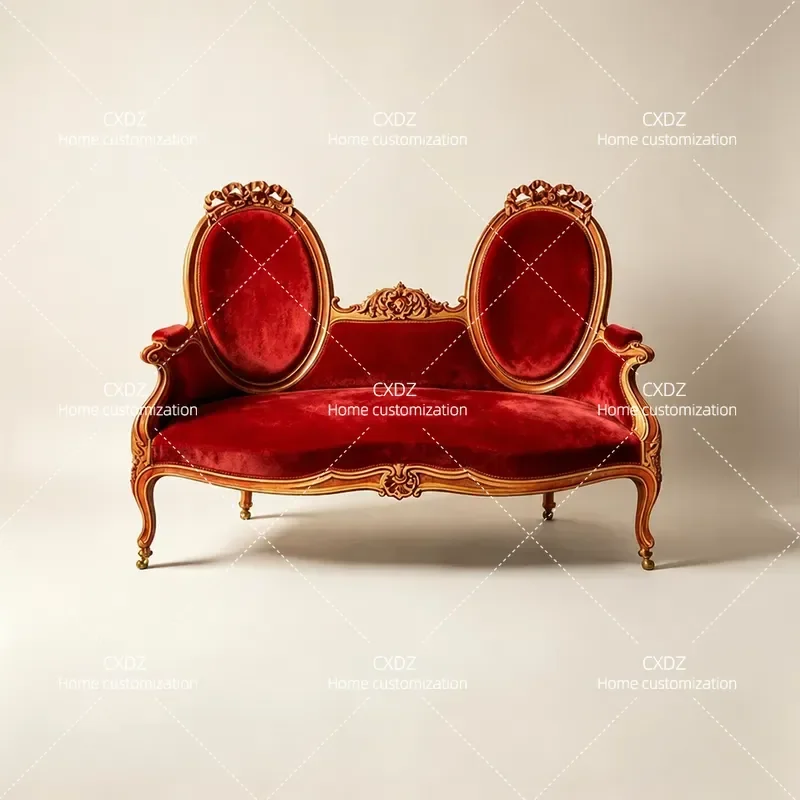 Court Red Velvet Double Retro Gold Painted Engraved Studio Wedding Dress Shooting Beauty Couch