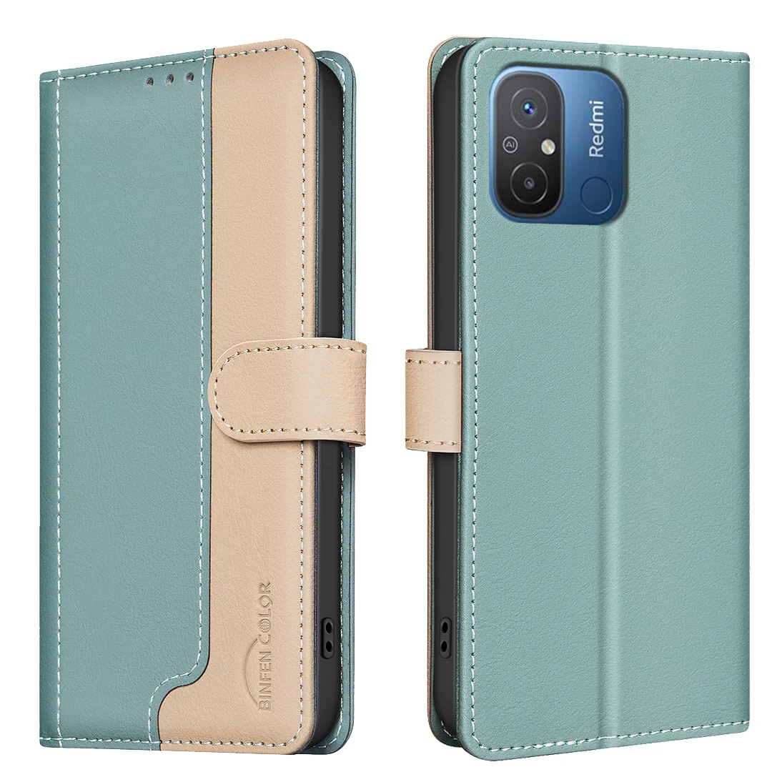 

For Redmi 12C Phone Case Protective Case Color-Blocked RFID Soft Shell Flip Leather Case