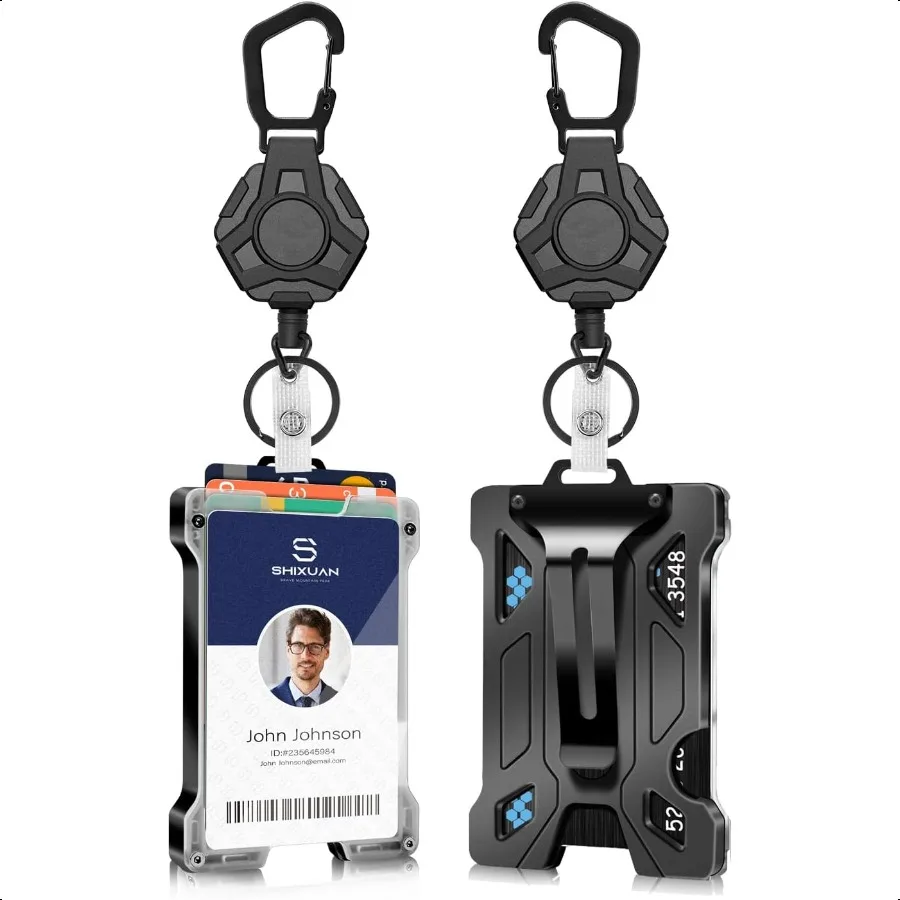 

ID Badge Holder with Retractable Clip Credit Card Holder Keychain Wallet Name Badge Holders Busin Card Holder and Money Clip fo