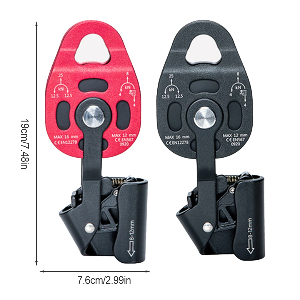 Imagem -03 - Outdoor Portátil Ascender Elevação Polia Escalada Rigging Lifter Caminhadas Rapel Emergência Montanhismo Vermelho 4kn