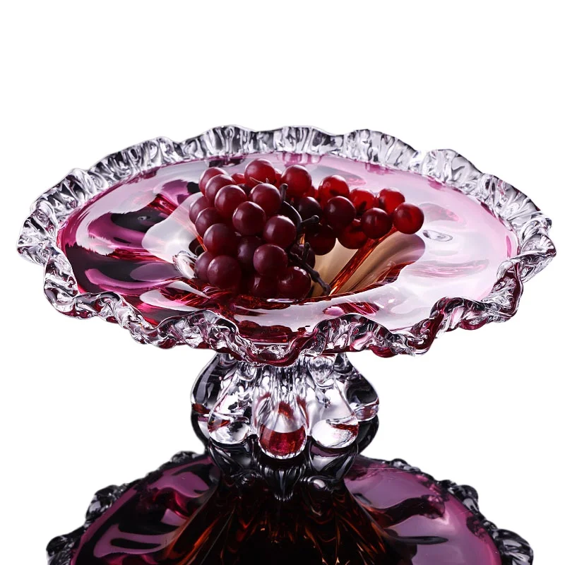 

European light luxury glazed fruit plate, high-end crystal glass creative high-footed fruit plate, living room model room deco