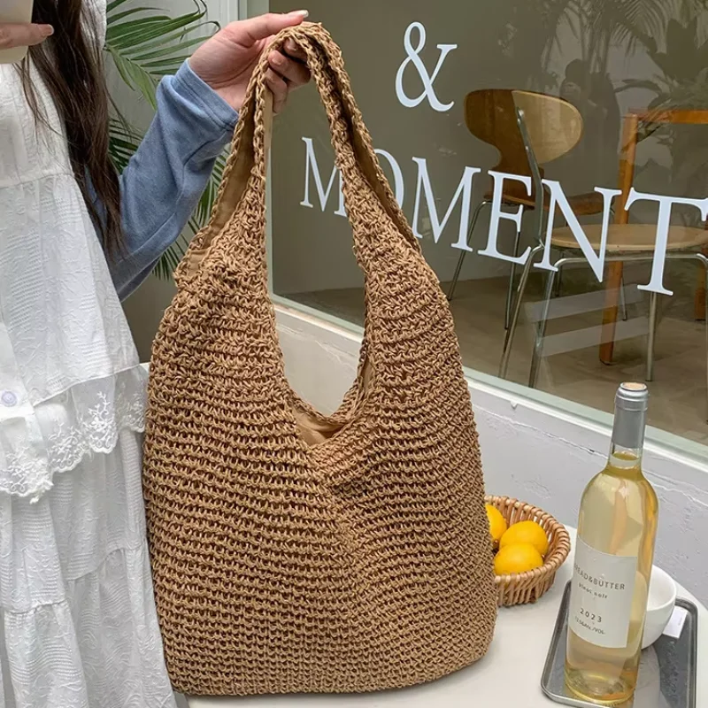 

Hand-woven Tote Bag Niche Brand Summer Leisure Beach Vacation Cool Breathable Gentle All-match Large Capacity Straw Shoulder Bag