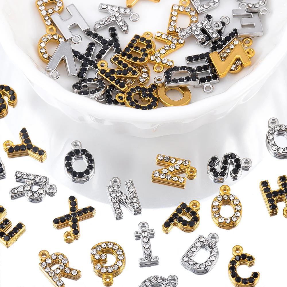 

26pcs English Letters Diamond-encrusted Stainless Steel Pendants For DIY Name Letter Charm Jewelry Material Clothing Accessories