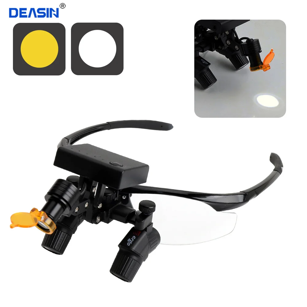 

DEASIN Dental 48° Loupes 4X-450mm Dental Surgical Binocular Loupe Magnifier with Light 5W Optical Power Optional for ENT