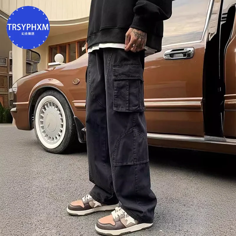 

TRSYPHXM 2024.7.28 new Black American retro men's multi pocket work pants, autumn high street pants, straight leg casual pants