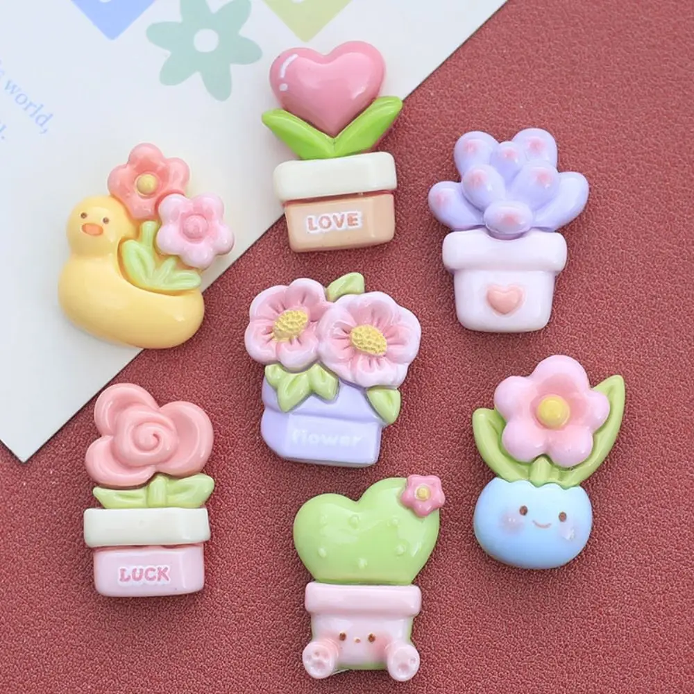 20pcs Flower Pot Resin Slime Charms Flatback Scrapbooking for Croc Shoes Accessories Cream Gel Hair Clip Phone Case Decor