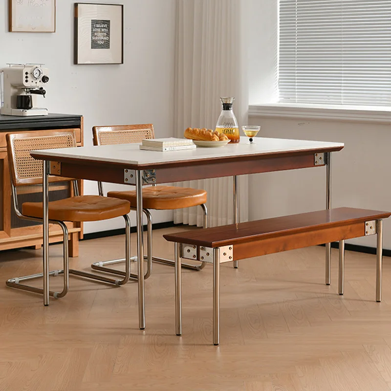

Minimalist Large Rectangular Dining Table with Stainless Steel Leg Vintage Slate Desktop Kitchen Table for Home Luxury Furniture