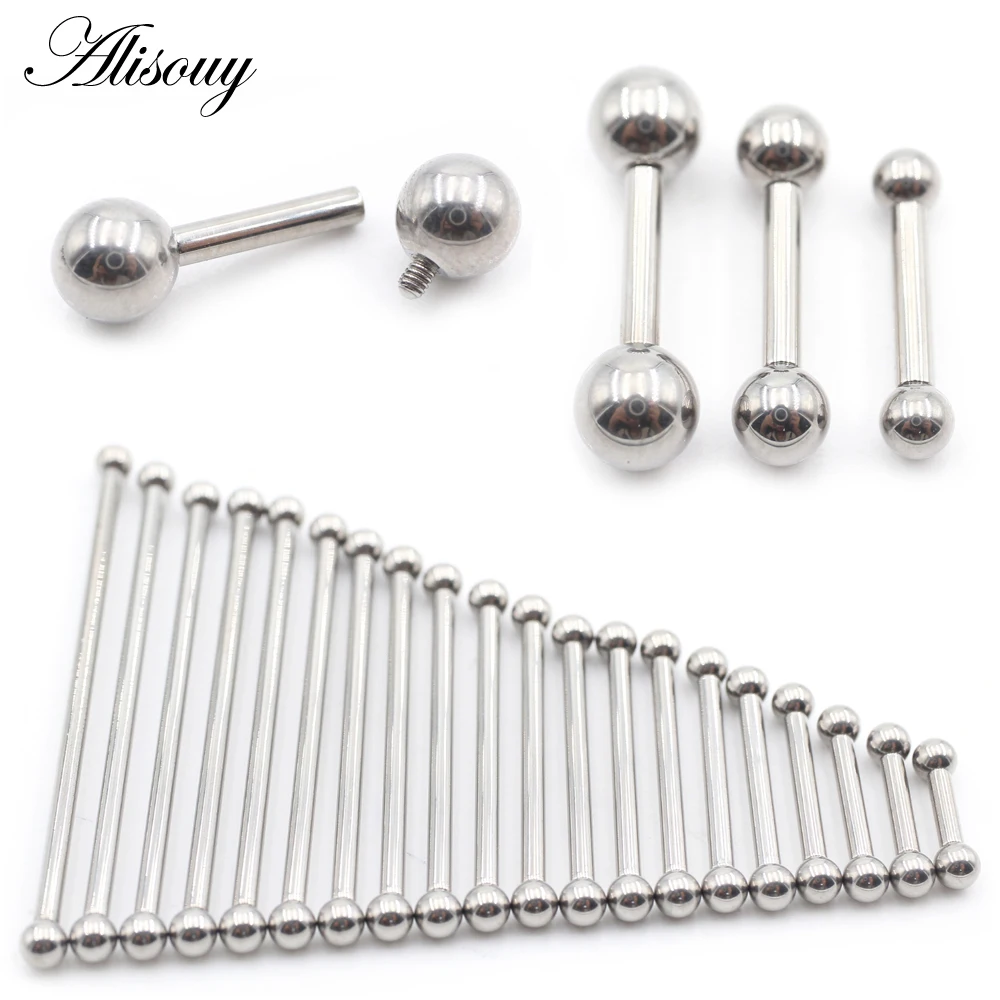Alisouy 1PC G23 Titanium Internal Thread Ball Piercing Straight Long Industrial Barbell Tongue Nipple Ring Ear Tragus Helix Stud