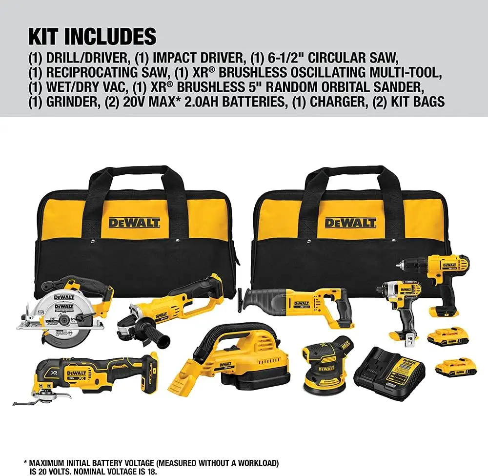 DEWALT 20V MAX* Cordless Drill Combo Kit, 8-Tool (DCK883D2)