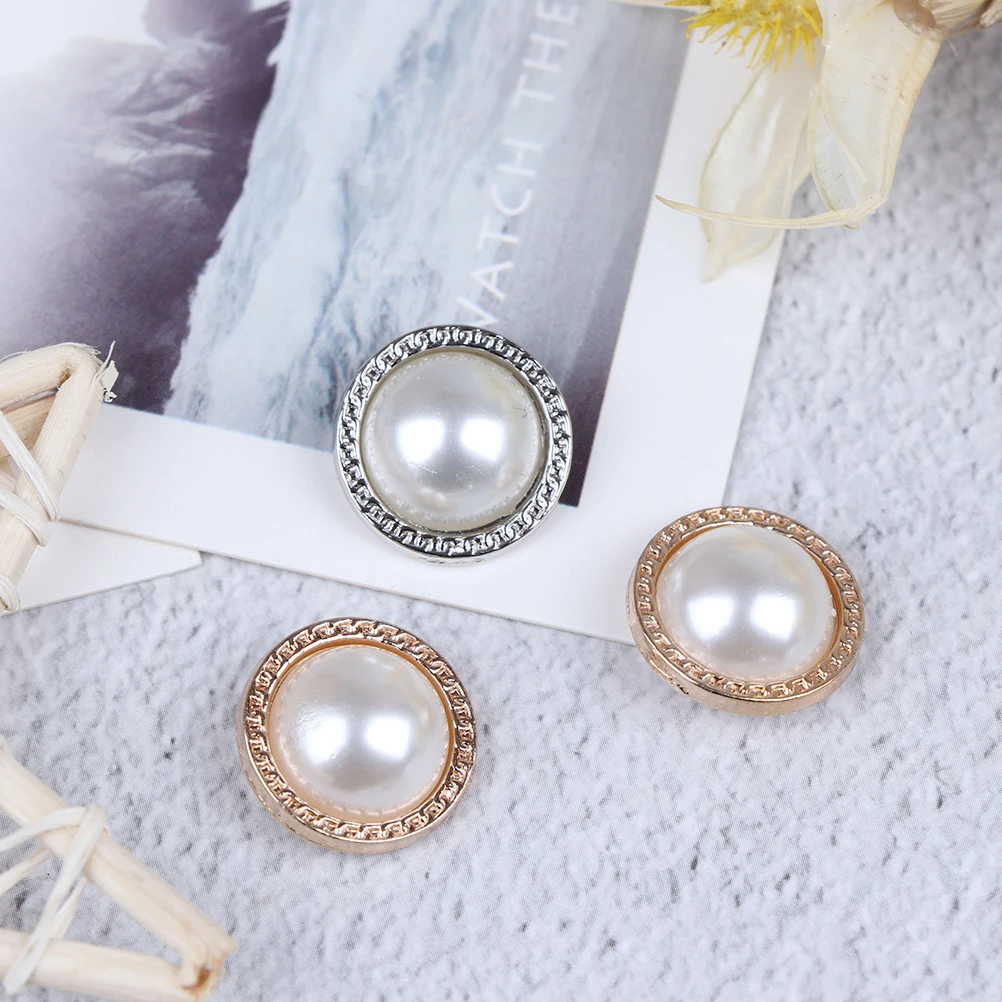 10pcs Alloy Pearl Clothing Buttons DIY Clothing Sewing Button Needlework Handmade Accessories Decorative Sewing Accessories