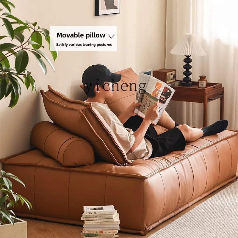 

QZT Genuine Leather Modular Sofa Small Apartment Living Room Tofu Block Sofa