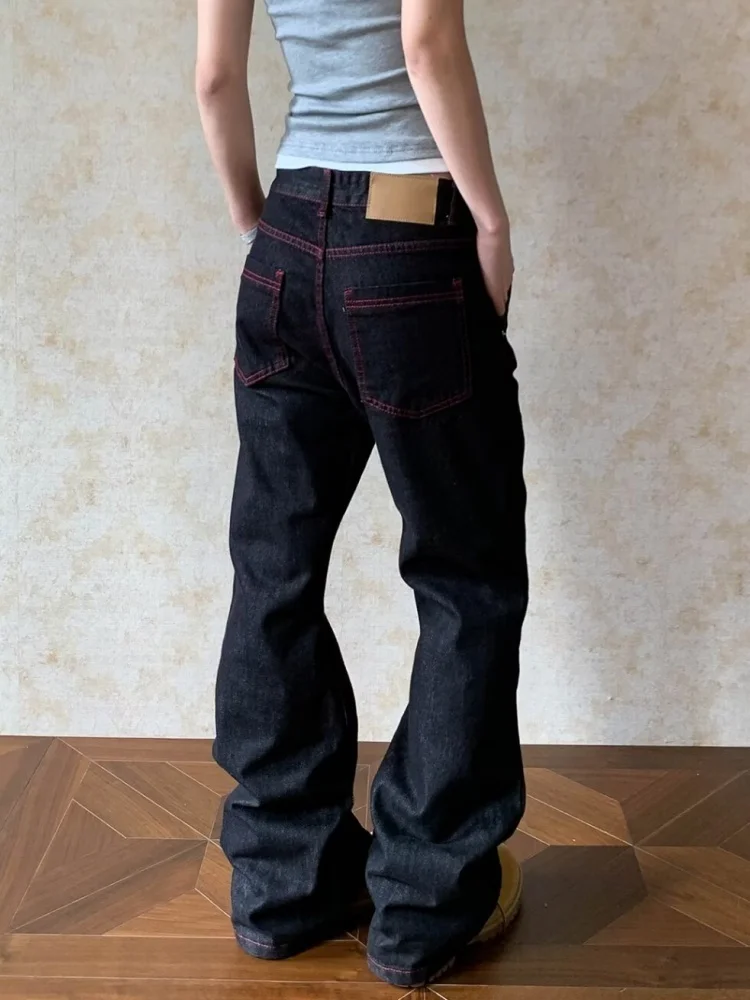 2025 Trend Y2K Style Black Baggy Casual Women's Bootcut Jeans Pants Woman Clothing Low Rise Cotton Long Trousers Pantalon Femme