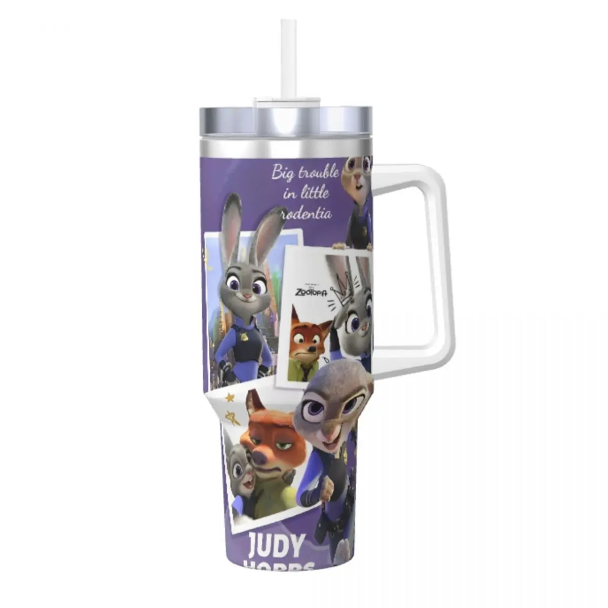 Zootopia Stainless Steel Tumbler Travel Thermal Cups With Straws and Lid 40oz Car Mugs Hot Drinks Water Bottle